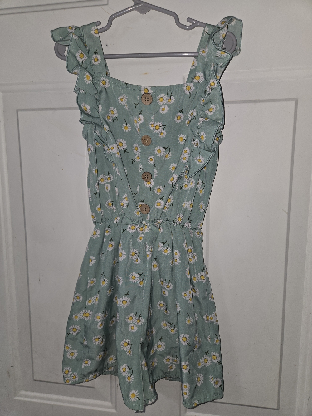 Girls' Mint Green Daisy Print Button-Front Romper